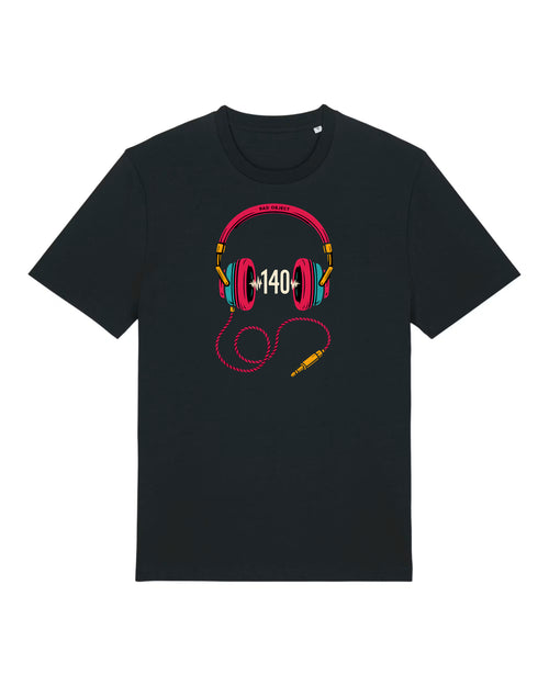 140 Headphones T-Shirt | Classic Fit — Black — front print on Stanley/Stella Creator 2.0