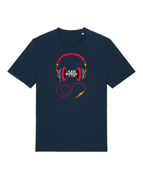 140 Headphones T-Shirt | Classic Fit — French Navy — front print on Stanley/Stella Creator 2.0