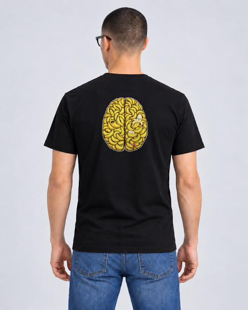 Banana Brain Black Classic T-shirt on a male model, Rear view