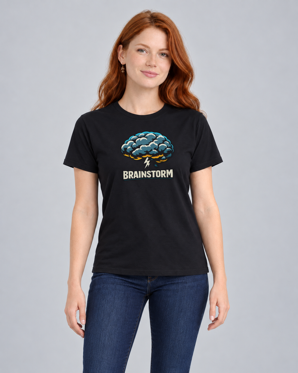Brainstorm Black Classic T-shirt on a female model, front view