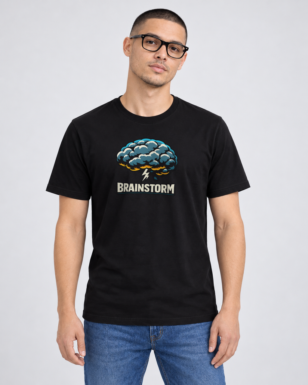 Brainstorm Black Classic T-shirt on a male model, front view