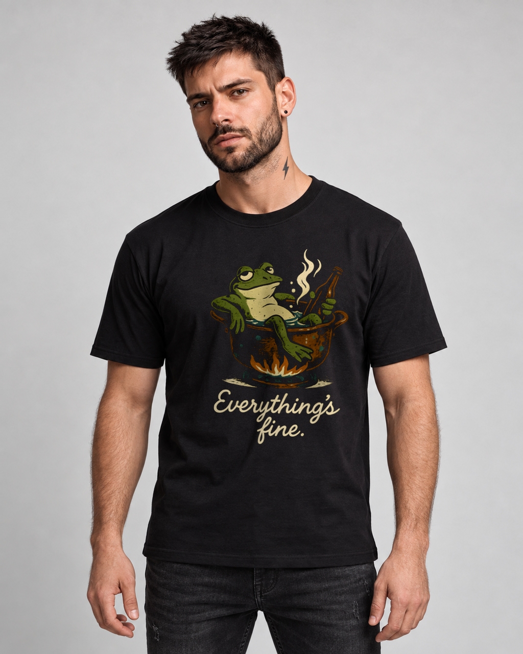 Everything Is Fine Black Classic T-shirt on a male model, front view