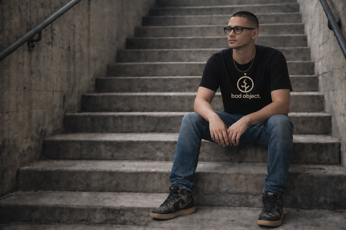 Signature Logo Black Classic T-shirt on a male model, front view