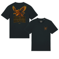 Dream Hunter Black Classic T-shirt, small chest print and large back artwork with amber bad object. signature