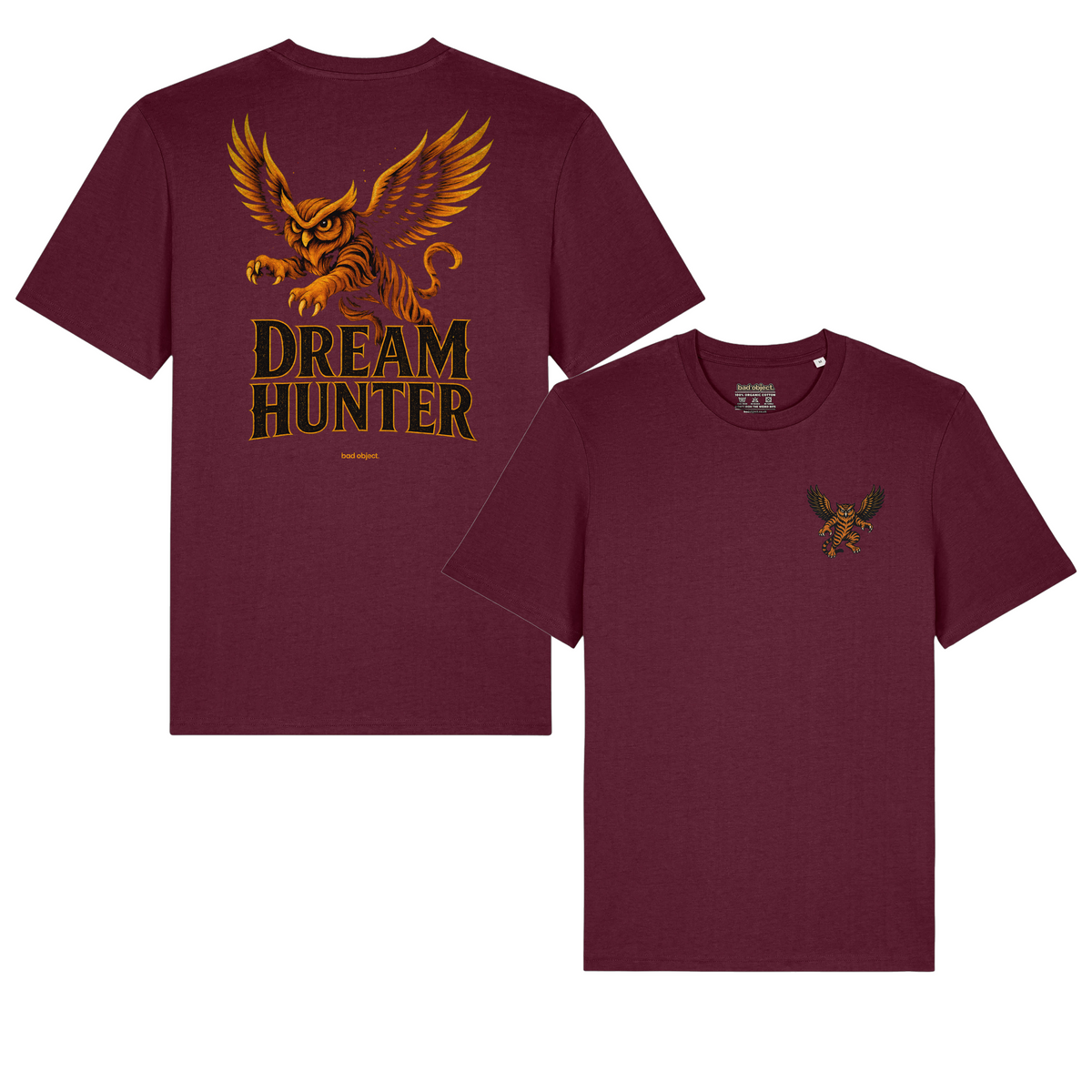 Dream Hunter Deep Plum Classic T-shirt, front and signed back views