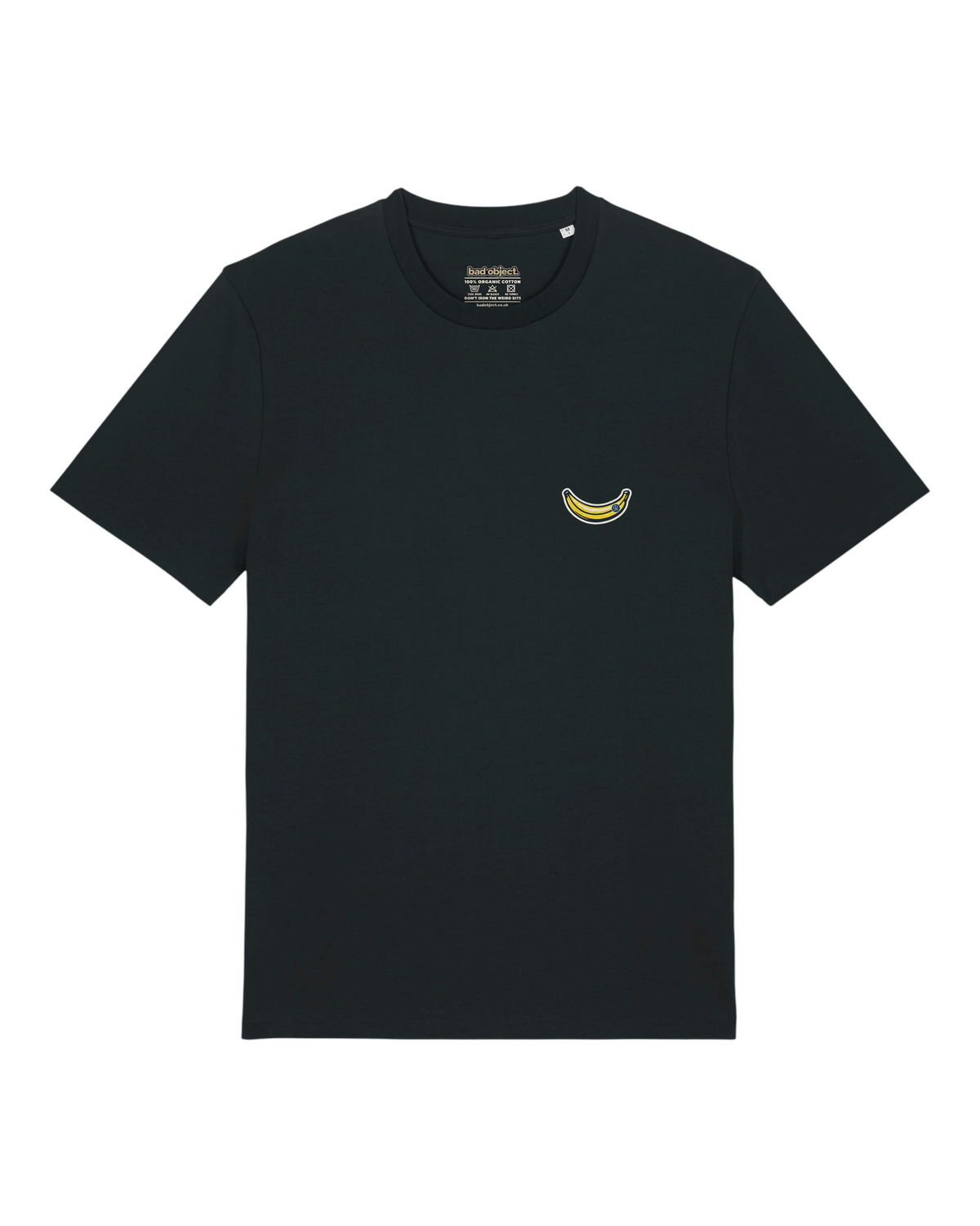Banana Brain Black Classic T-shirt, full front view with the original chest print and printed inside-neck label