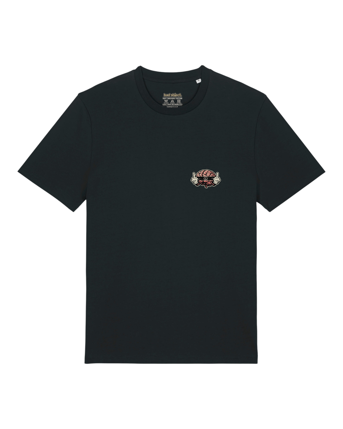 Inappropriate Brain Black Classic T-shirt, full front view with the original chest print and printed inside-neck label
