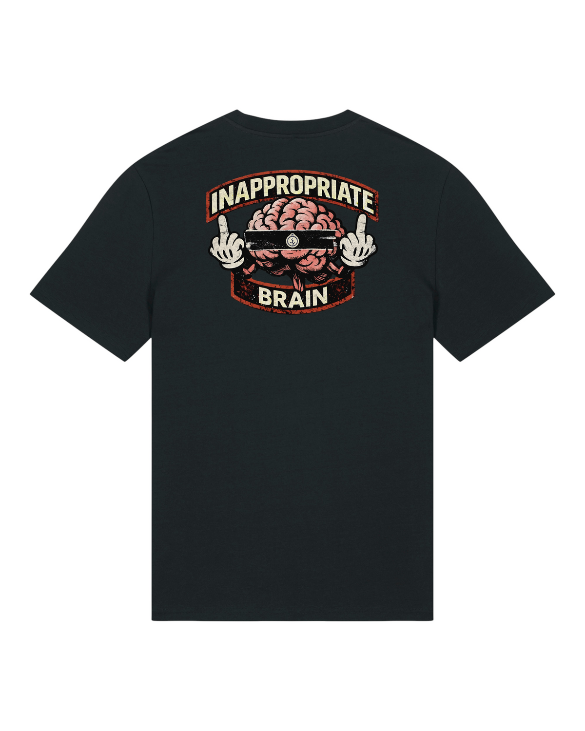 Inappropriate Brain Black Classic T-shirt, full back view with the original main artwork