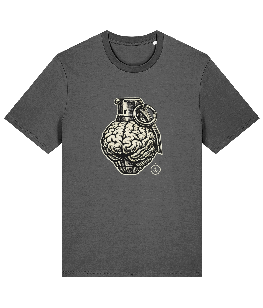 Grenade Brain Anthracite Classic T-shirt, front view with the original artwork