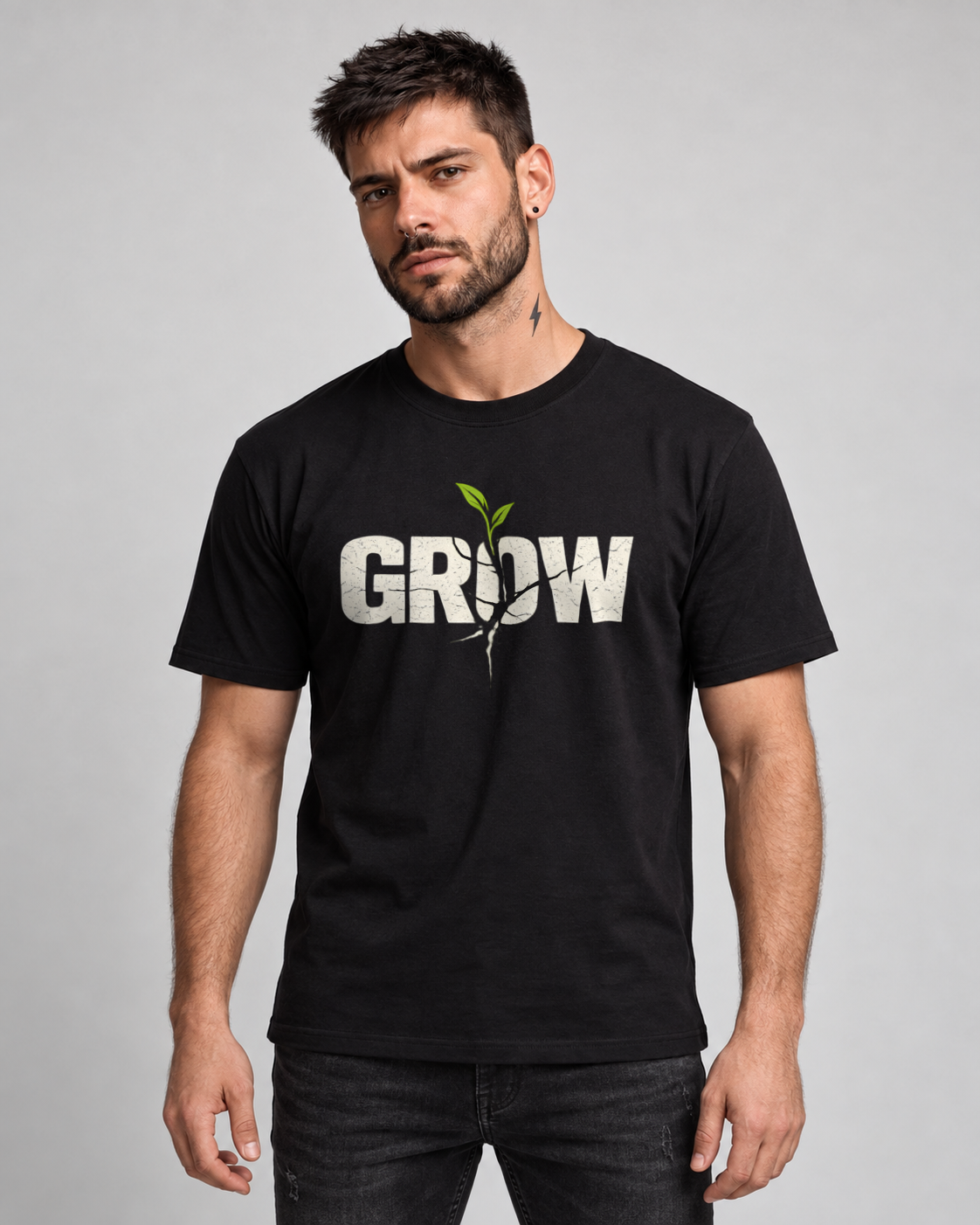 Grow T-shirt in Black, front view on MM2