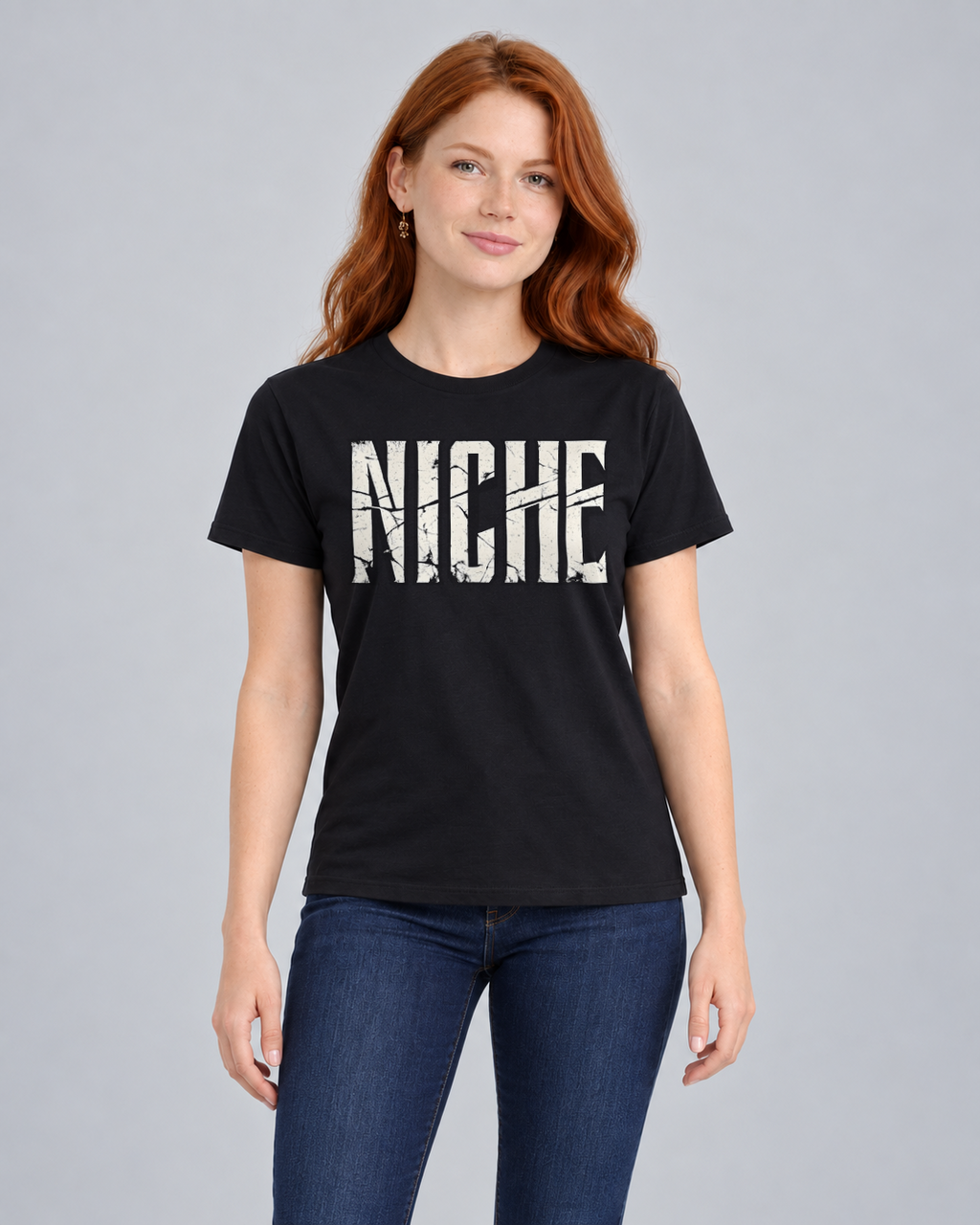 Niche T-shirt in Black, front view on FM1