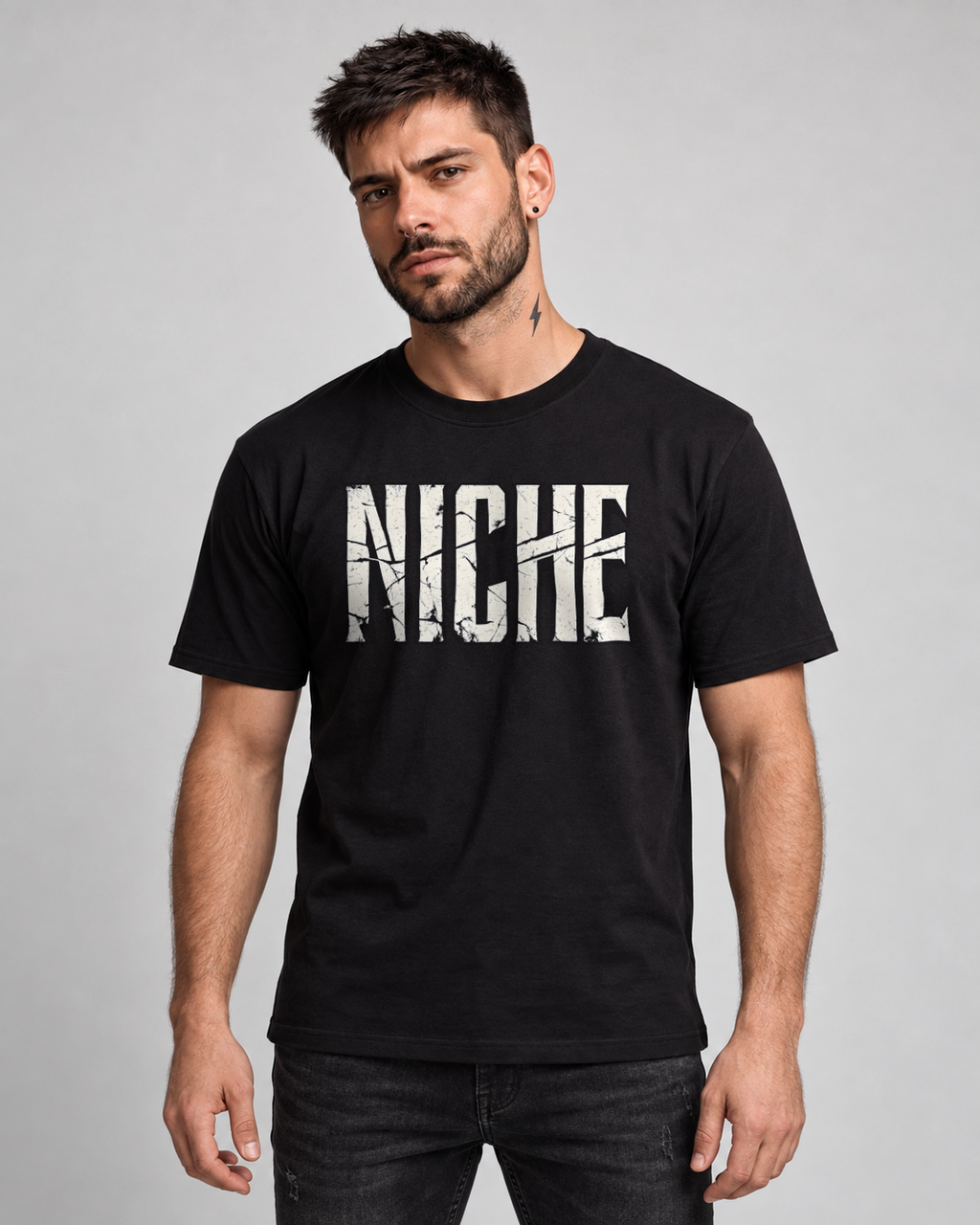 Niche T-shirt in Black, front view on MM2