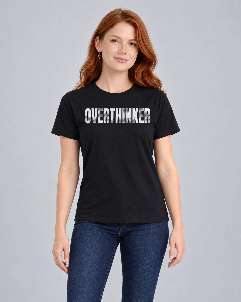 Overthinker T-shirt in Black, front view on FM1
