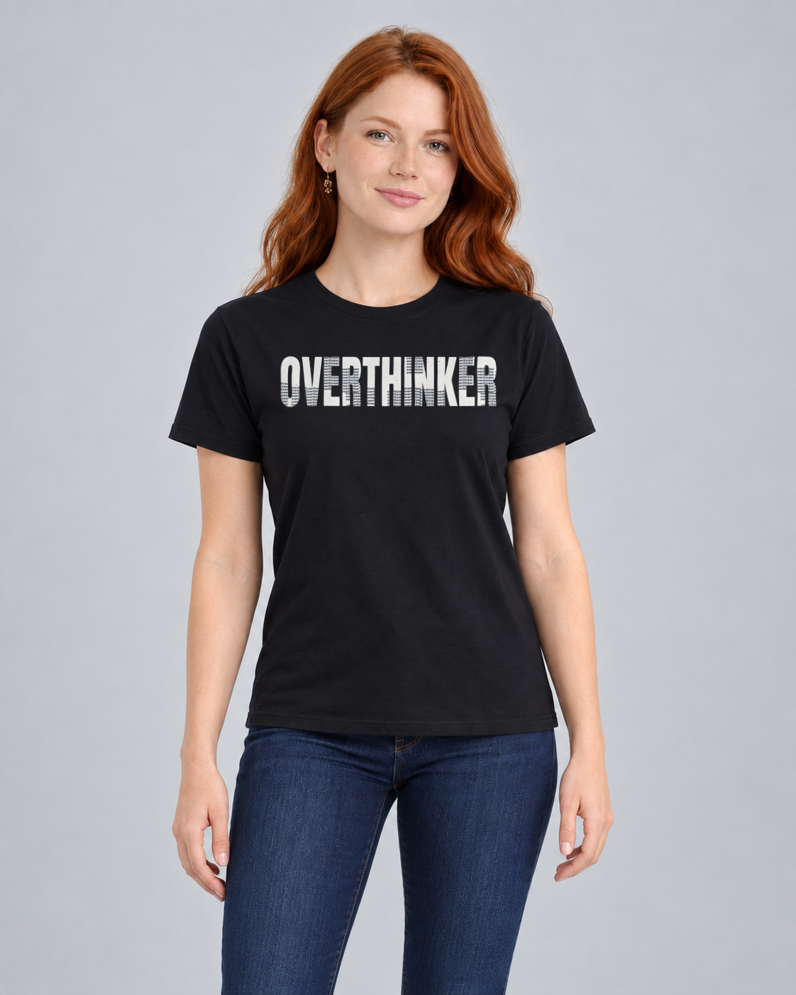 Overthinker T-shirt in Black, front view on FM1