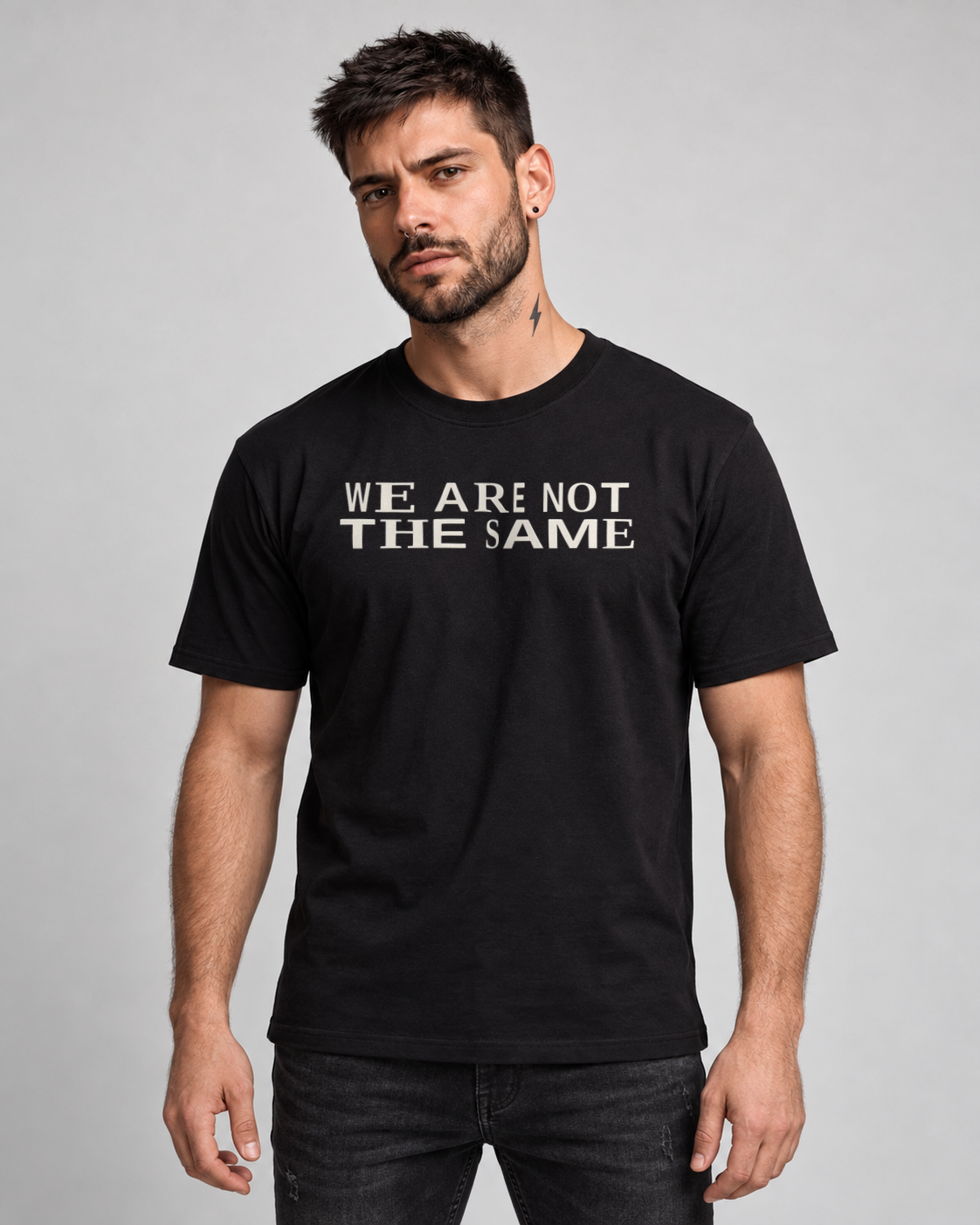 We Are Not the Same T-shirt in Black, front view on MM2