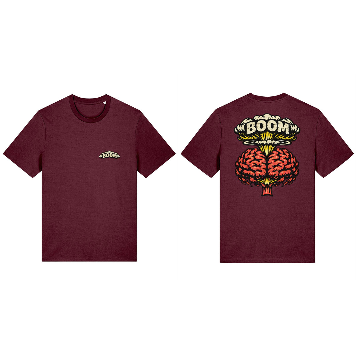 boom brain Deep Plum Classic T-shirt, combined front and back views showing both unchanged original print designs