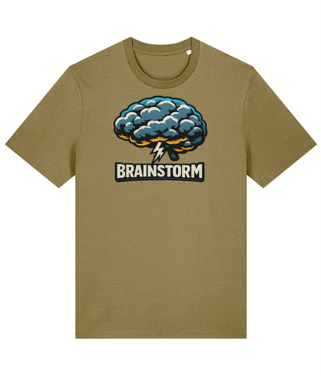 Brainstorm on a Faded Olive Stanley/Stella Creator 2.0 Classic T-shirt, front print view