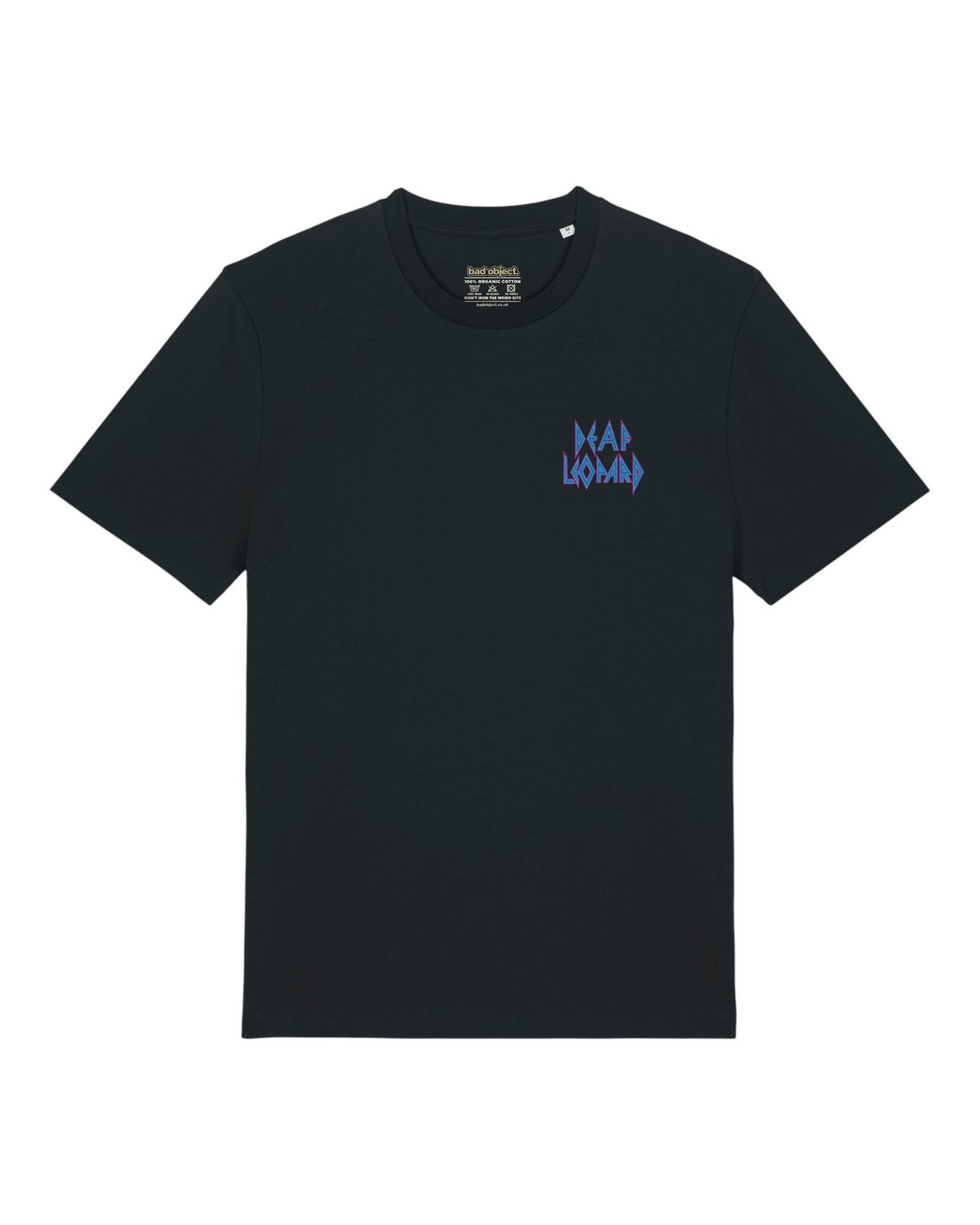 Deaf Leopard black Classic T-shirt, front flat lay with small left chest print