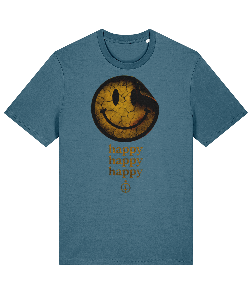 Happy Happy Happy Classic T-shirt in Stargazer, front view using the saved Inkthreadable print layout