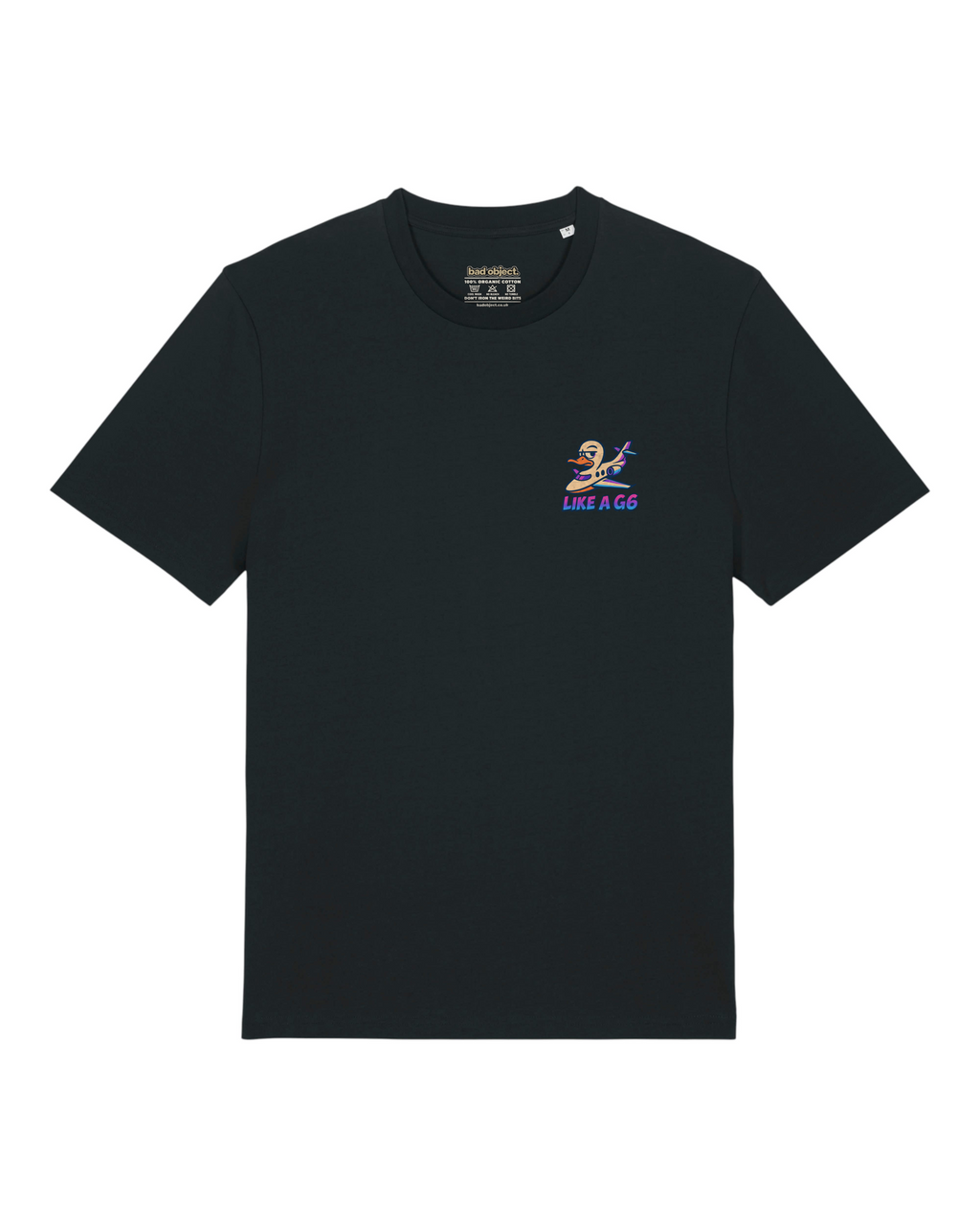 Like A G6 Neon black Classic T-shirt, front flat lay with small left chest print