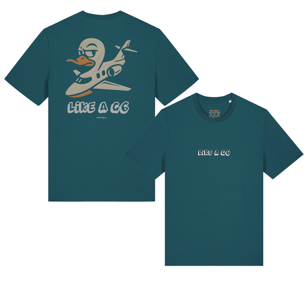 Like A G6 Stargazer Classic T-shirt, front and back views showing both prints and the bad object. back signature