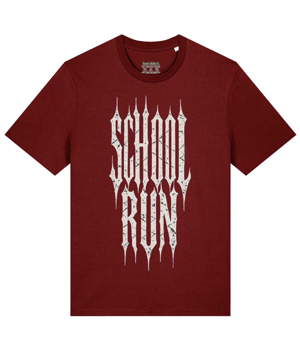 School Run T-Shirt | Classic Fit — front view with illustrative inside-neck print