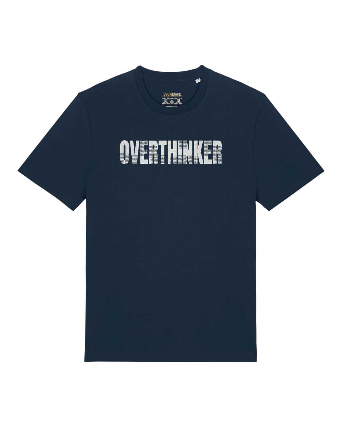 Overthinker T-Shirt | Classic Fit, front view with illustrative printed inside-neck label