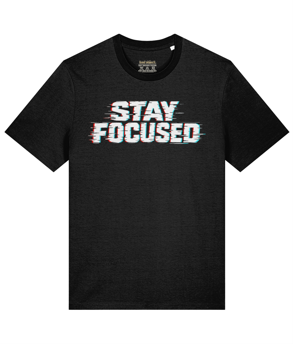Stay Focused T-Shirt | Classic Fit — front view with illustrative inside-neck print