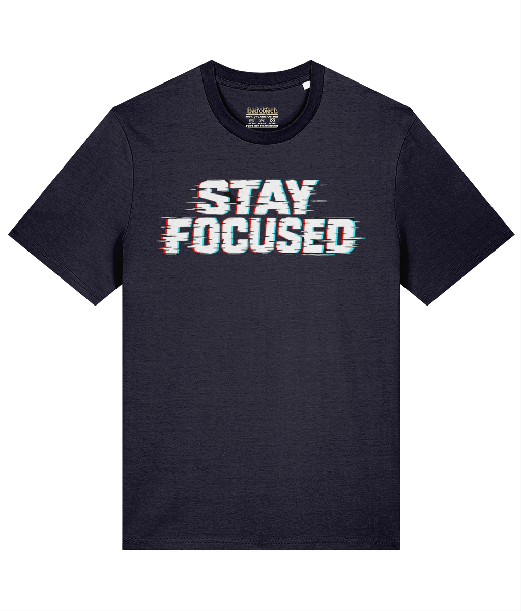 Stay Focused T-Shirt | Classic Fit — front view with illustrative inside-neck print