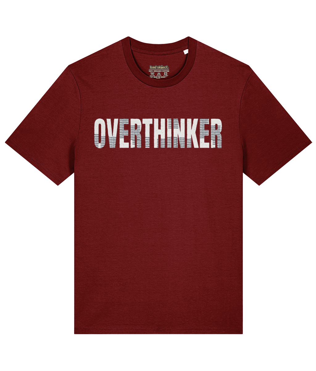 Overthinker T-Shirt | Classic Fit, front view with illustrative printed inside-neck label