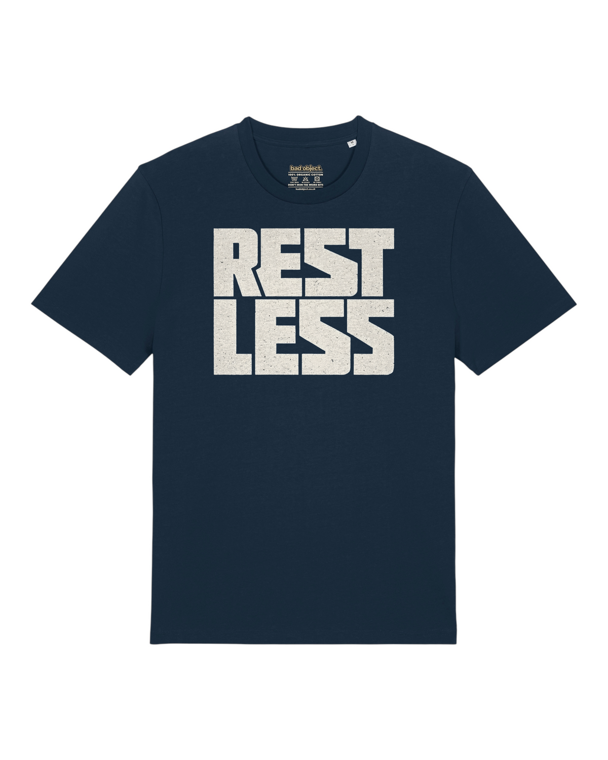 Rest Less T-Shirt | Classic Fit — front view with illustrative inside-neck print