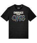 Embrace the Chaos T-Shirt | Classic Fit, front view with illustrative printed inside-neck label