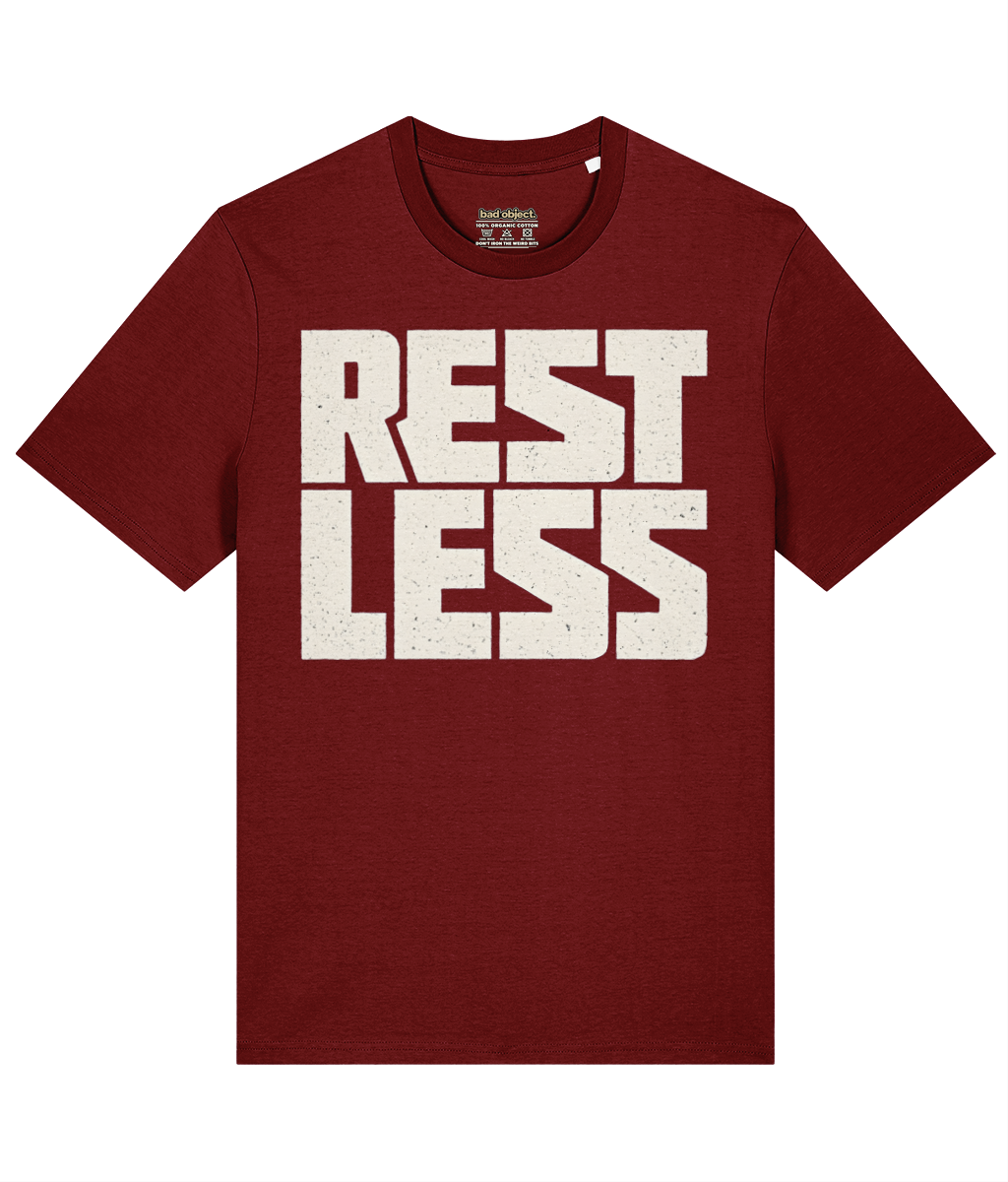 Rest Less T-Shirt | Classic Fit — front view with illustrative inside-neck print