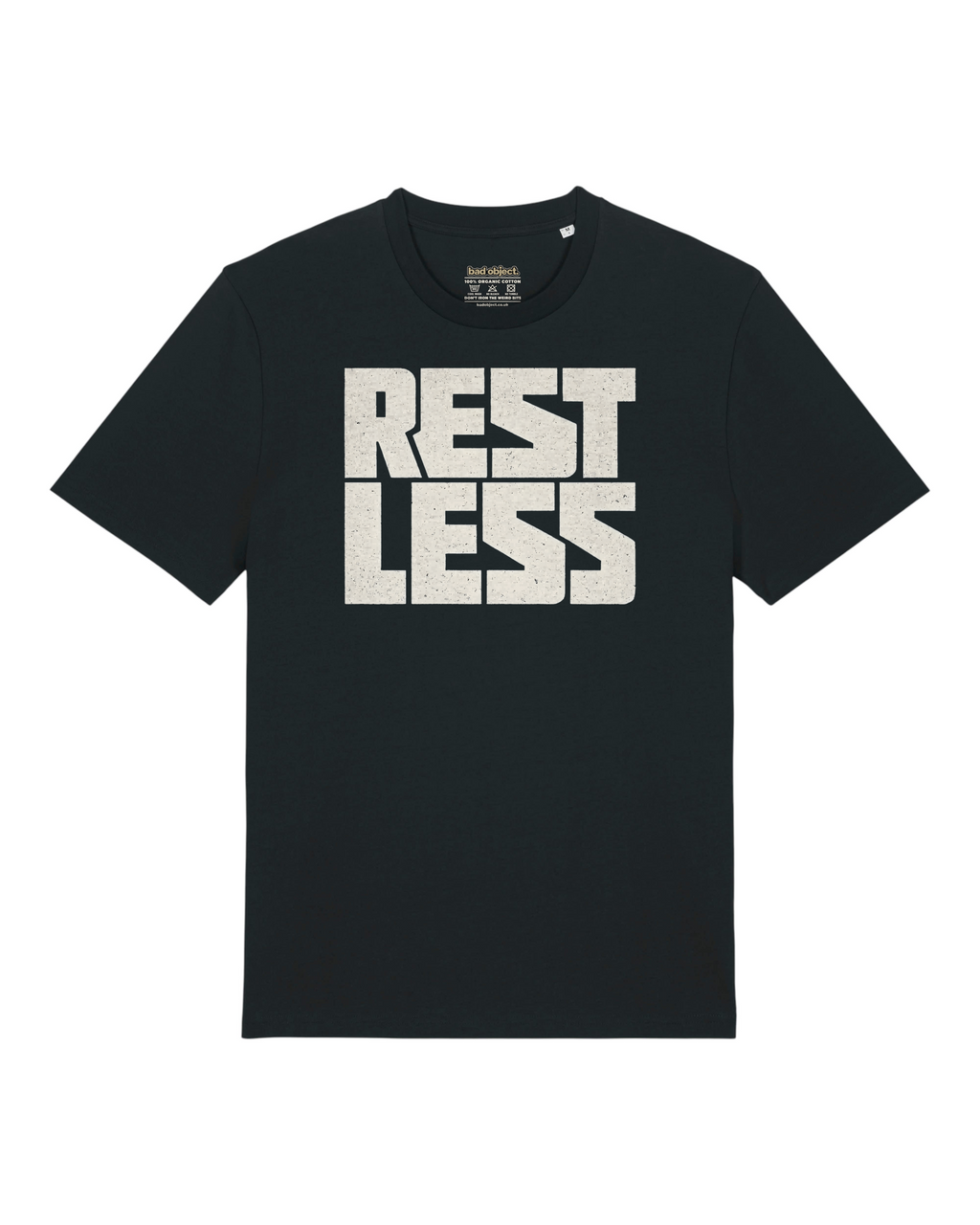 Rest Less T-Shirt | Classic Fit — front view with illustrative inside-neck print