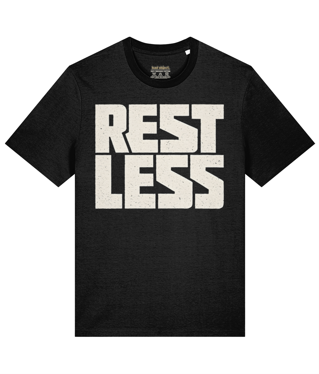 Rest Less T-Shirt | Classic Fit — front view with illustrative inside-neck print