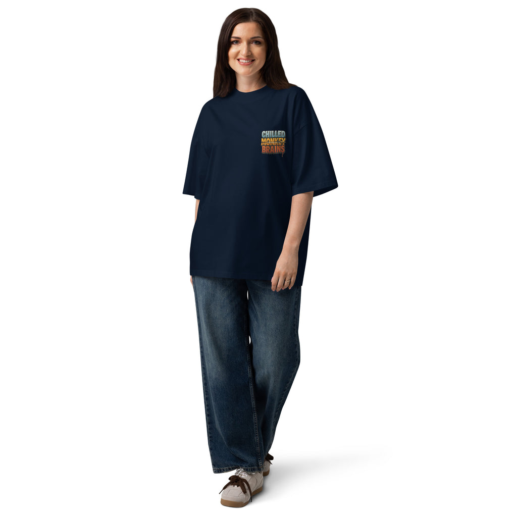 Chilled Monkey Brains oversized graphic T-shirt in French navy, front view