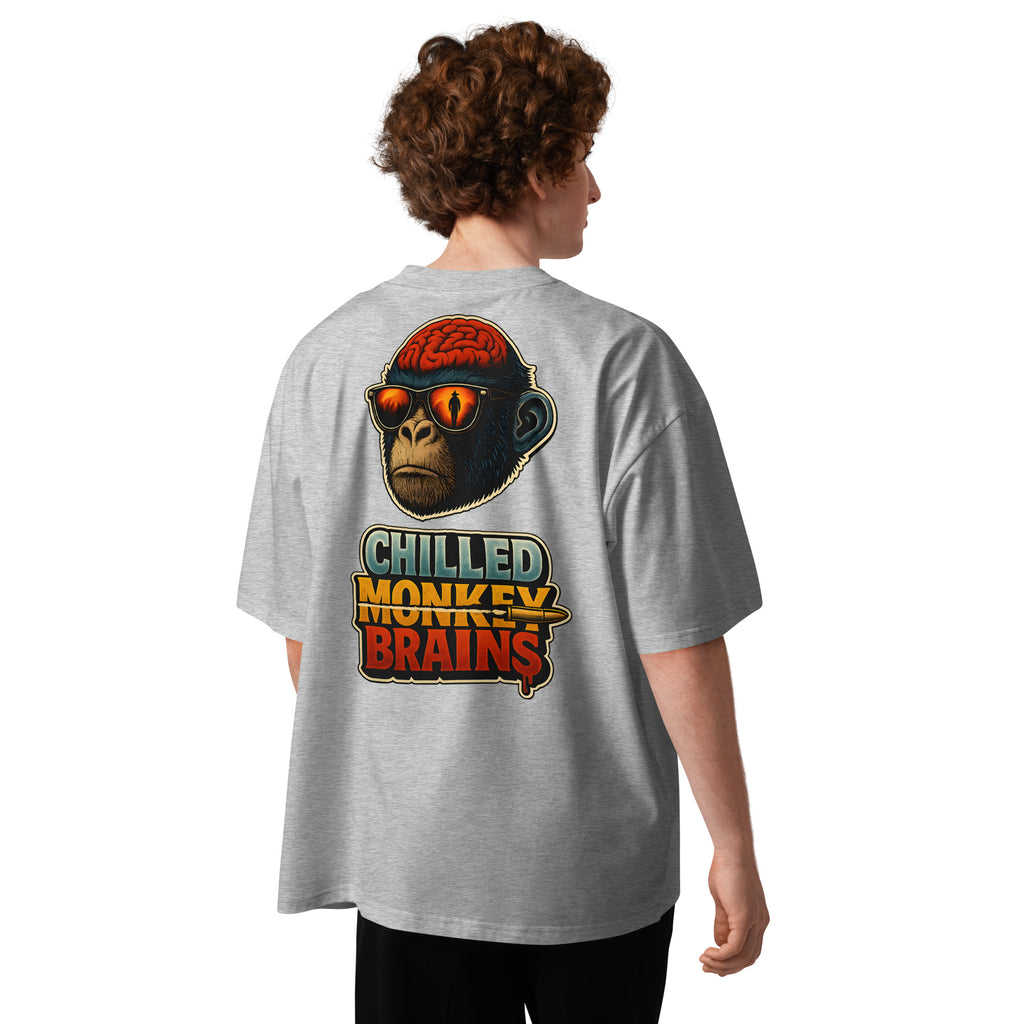 Chilled Monkey Brains oversized graphic T-shirt in Heather grey, back view