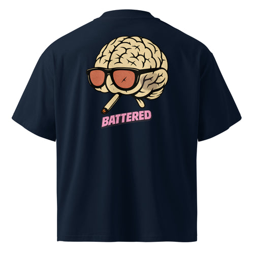 Battered Brain oversized graphic T-shirt in French navy, back view